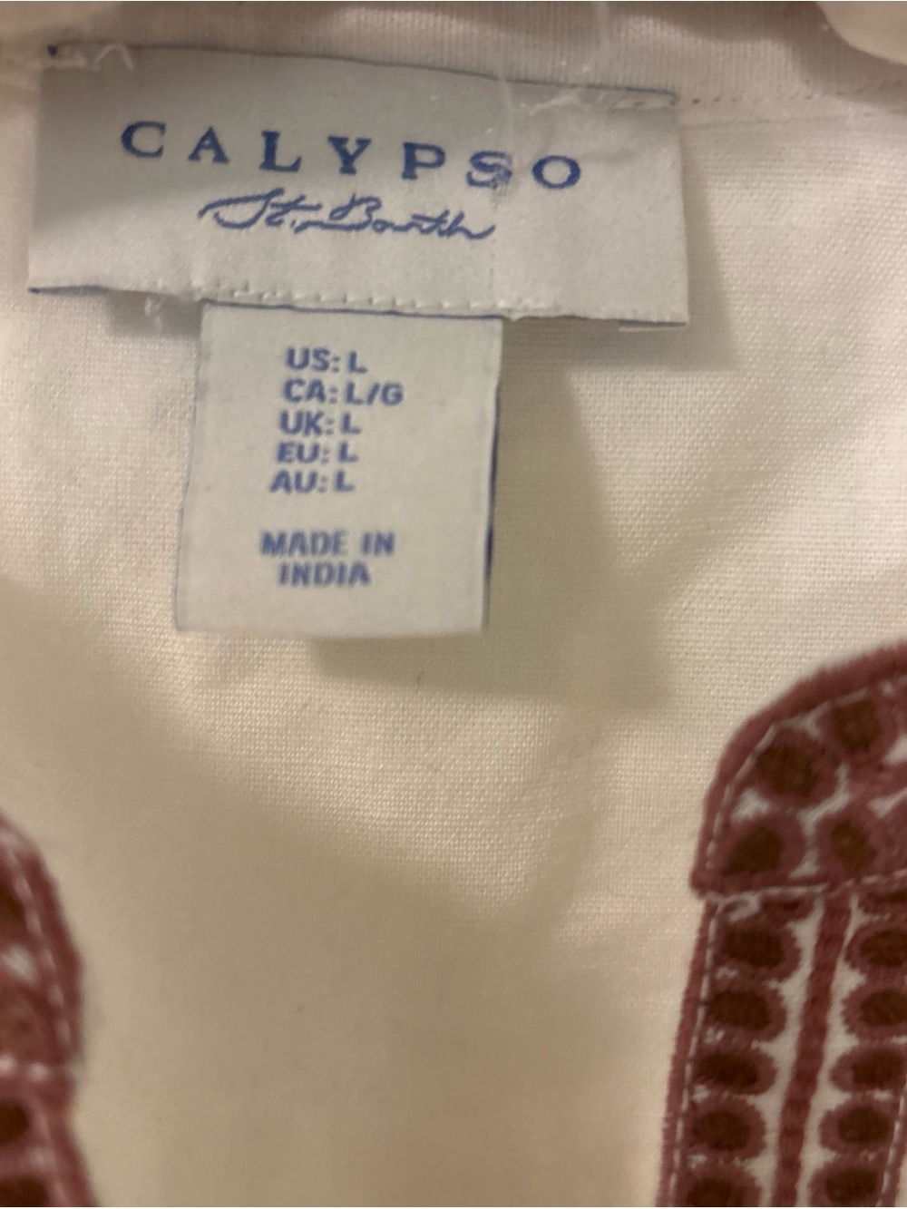 Calypso St Barth-Large-w/Embroidered Balloon Sleeve-Cotton/Flax-Brown/Pink/White - Picture 2 of 5